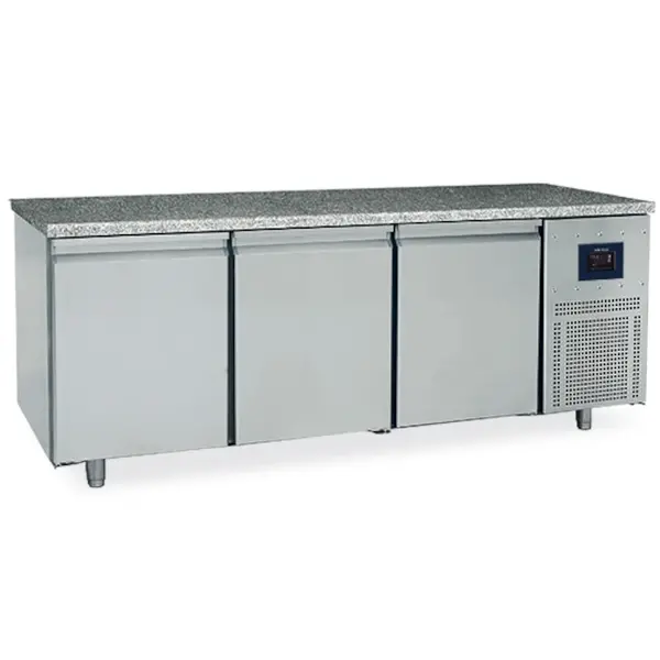 Bakkerij Koelwerkbank | 615L | 3 Deuren (EN600x400) | -2°C/+8°C | Statisch + Ventilator | WiFi | Natuurstenen Werkblad | 2100x800x850(h)mm