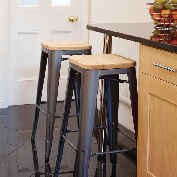 Barkrukken | BISTRO | Hout/Staal | Hout (Essen) | Grijs Frame | In-/Outdoor | Stapelbaar | 4 Stuks | 430x430x770(h)mm