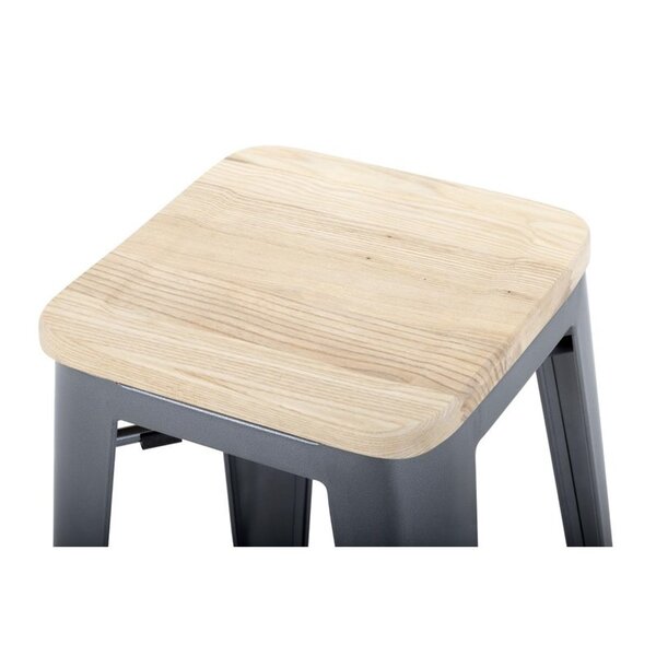 Barkrukken | BISTRO | Hout/Staal | Hout (Essen) | Grijs Frame | In-/Outdoor | Stapelbaar | 4 Stuks | 430x430x770(h)mm