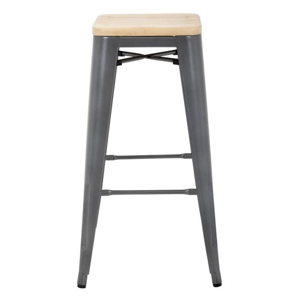 Barkrukken | BISTRO | Hout/Staal | Hout (Essen) | Grijs Frame | In-/Outdoor | Stapelbaar | 4 Stuks | 430x430x770(h)mm