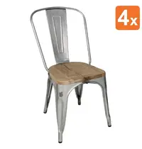 Bolero Stoelen | BISTRO | Hout/Staal | Hout (Essen) | Zilver Frame | In-/Outdoor | Stapelbaar | 4 Stuks | 434x500x847(h)mm