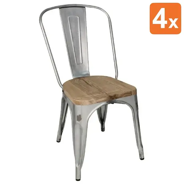 Stoelen | BISTRO | Hout/Staal | Hout (Essen) | Zilver Frame | In-/Outdoor | Stapelbaar | 4 Stuks | 434x500x847(h)mm