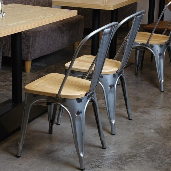 Stoelen | BISTRO | Hout/Staal | Hout (Essen) | Zilver Frame | In-/Outdoor | Stapelbaar | 4 Stuks | 434x500x847(h)mm