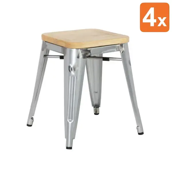 Krukken | BISTRO | Hout/Staal | Hout (Essen) | Zilverkleurig Frame | Indoor | Stapelbaar | 4 Stuks | 408x400x450(h)mm