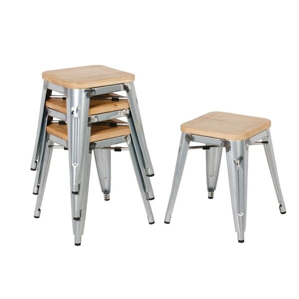 Krukken | BISTRO | Hout/Staal | Hout (Essen) | Zilverkleurig Frame | Indoor | Stapelbaar | 4 Stuks | 408x400x450(h)mm