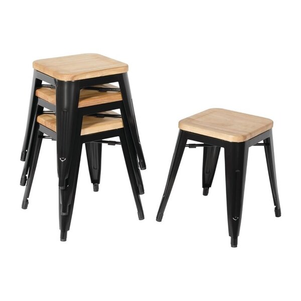 Krukken | BISTRO | Hout/Staal | Hout (Essen) | Zwart Frame | In-/Outdoor | Stapelbaar | 4 Stuks | 405x405x455(h)mm