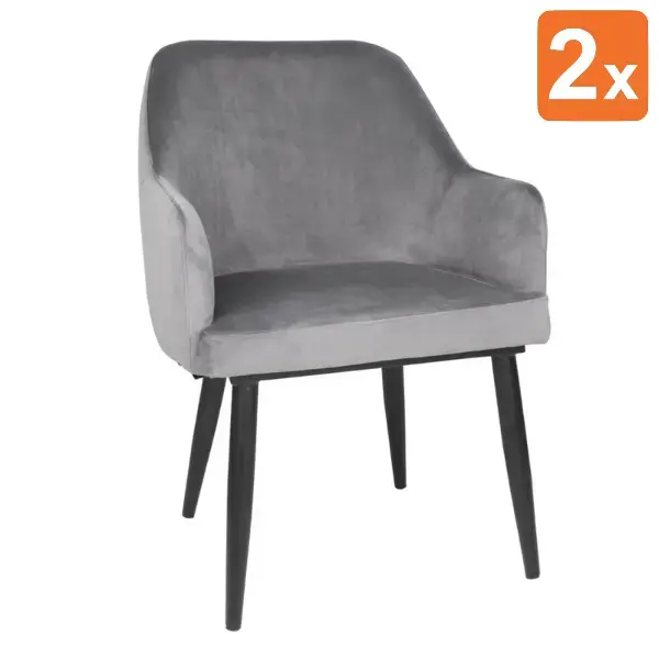 Stoelen | LIA VELVET | Fluweel/Metaal | Grey | Zwarte Poten | Indoor | 2 Stuks | 580x506x810(h)mm
