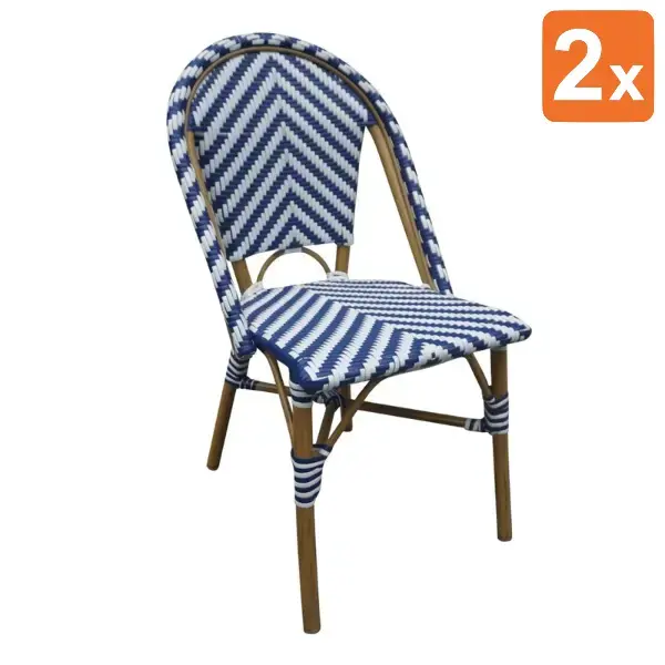 Stoelen | Rotan/Aluminium | Blauw | Houtlook Frame | In-/Outdoor | Stapelbaar | 2 Stuks | 564x890(h)mm