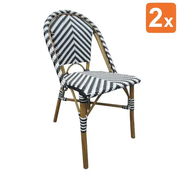 Stoelen | Rotan/Aluminium | Black | Houtlook Frame | In-/Outdoor | Stapelbaar | 2 Stuks | 564x890(h)mm