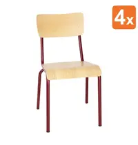 Bolero Stoelen | CANTINA | Hout/Staal | Hout (Essen) | Rood Frame | Indoor | Stapelbaar | 4 Stuks | 480x580x830(h)mm
