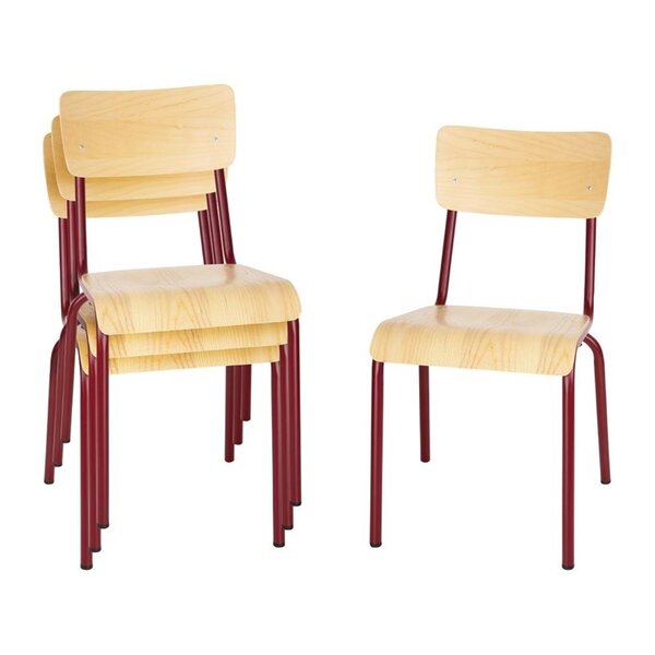 Stoelen | CANTINA | Hout/Staal |  Hout (Essen) | Rood Frame | Indoor | Stapelbaar | 4 Stuks | 480x580x830(h)mm