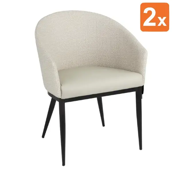Stoelen | SLOANE | Stof/Staal | Creme | Zwarte Poten | Indoor | 2 Stuks | 530x540x778(h)mm