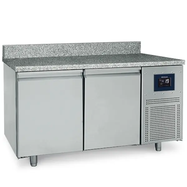 Bakkerij Vrieswerkbank | 380L | 2 Deuren (EN600x400) | -10°C/-20°C | Statisch + Ventilator | WiFi | Achteropstand | Natuurstenen Werkblad | 1550x800x850(h)mm