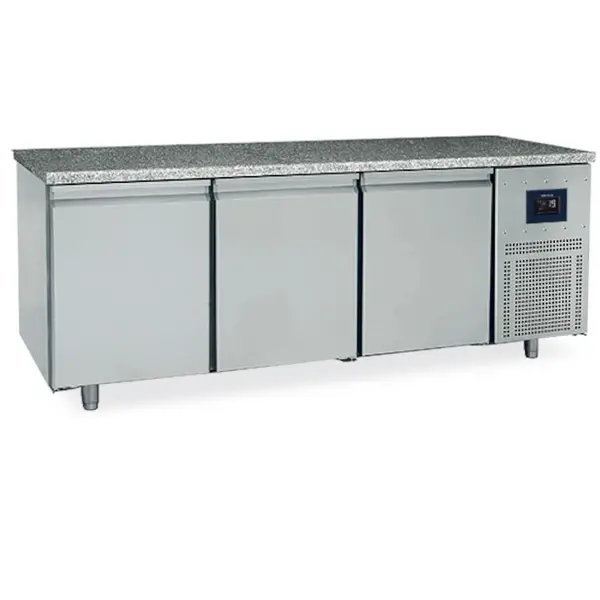 Bakkerij Vrieswerkbank | 615L | 3 Deuren (EN600x400) | -10°C/-20°C | Statisch + Ventilator | WiFi | Natuurstenen Werkblad | 2100x800x850(h)mm