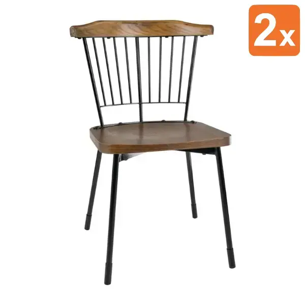 Stoelen | SCANDI | Hout/Staal | Houtlook | Zwart Frame | Indoor | 2 Stuks | 520x500x815(h)mm