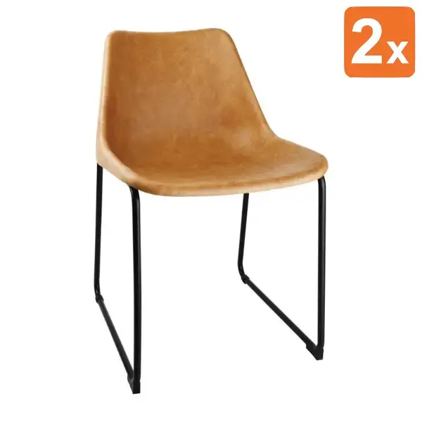 Stoelen | RODEO | Kunstleer/Staal | Camel | Zwarte Poten | Indoor | 2 Stuks | 455x540x725(h)mm