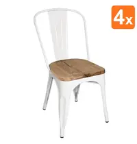 Bolero Stoelen | BISTRO | Hout/Staal | Hout (Essen) | Wit Frame | Indoor | Stapelbaar | 4 Stuks | 434x500x847(h)mm