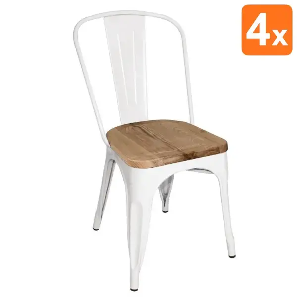 Stoelen | BISTRO | Hout/Staal | Hout (Essen) | Wit Frame | Indoor | Stapelbaar | 4 Stuks | 434x500x847(h)mm