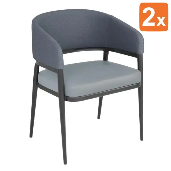 Stoelen | MERIDIAN | Stof/Staal | Greystone Blue | Zwart Frame | Indoor | 2 Stuks | 550x570x773(h)mm