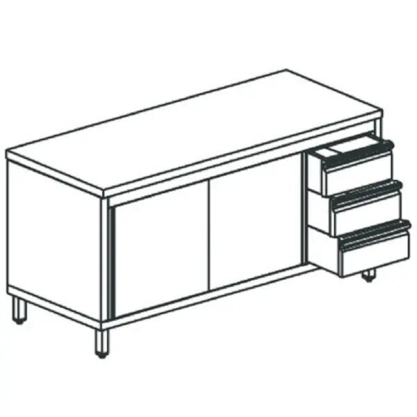 Werkbank | RVS | Schuifdeuren + Laden (Rechts) | Diepte 600 | Hoogte 850 | Breedte 1200-2000