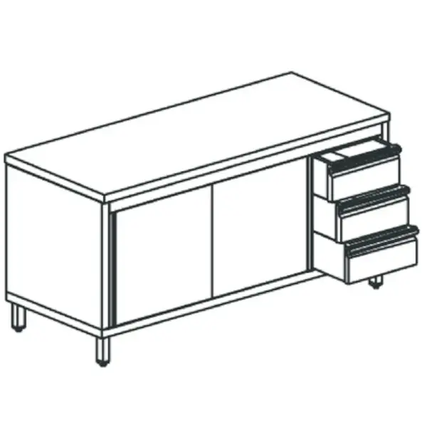 Werkbank | RVS | Schuifdeuren + Laden (Rechts) | Diepte 700 | Hoogte 850 | Breedte 1200-2000