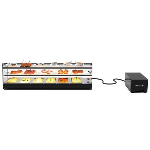Tapasvitrine | KUBE | Zwart | 6x 1/3 GN | +2°C/+6°C | Statisch | 2 Niveaus | Losse Koelunit (Inbouw) | 1175x385x360(h)mm