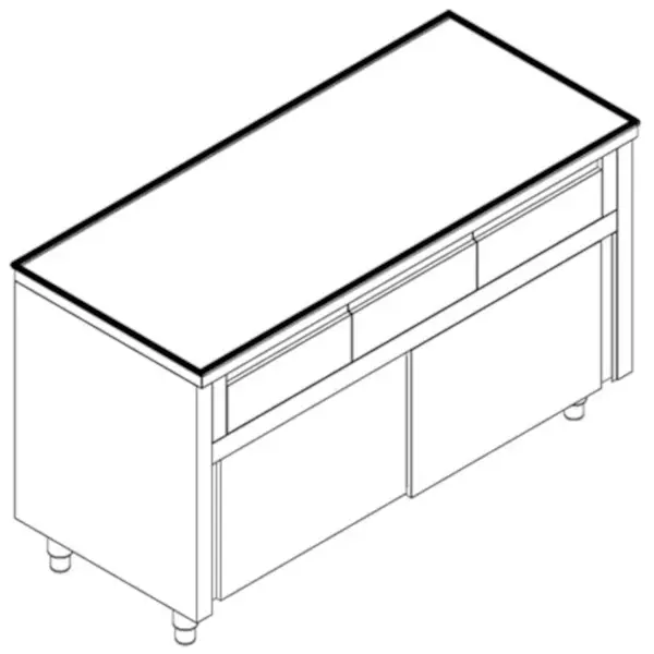 Werkbank | RVS | Schuifdeuren + Laden (Boven) | Diepte 600 | Hoogte 850 | Breedte 1200-2000