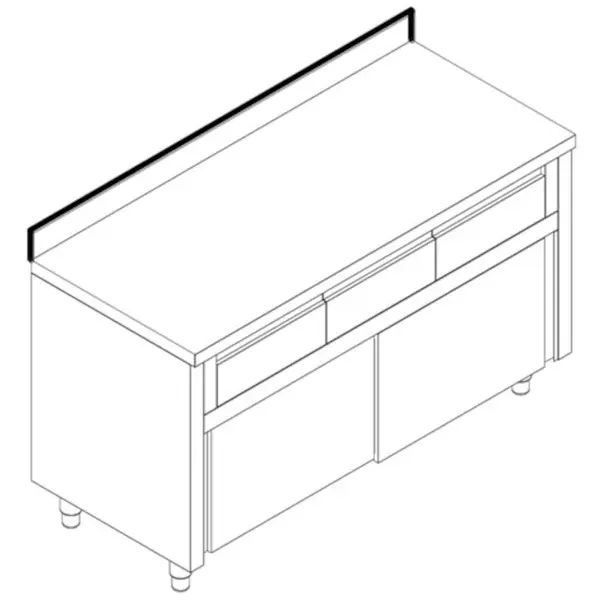 Werkbank | RVS | Schuifdeuren + Laden (Boven) | Diepte 700 | Hoogte 850 | Breedte 1200-2000 | Achteropstand