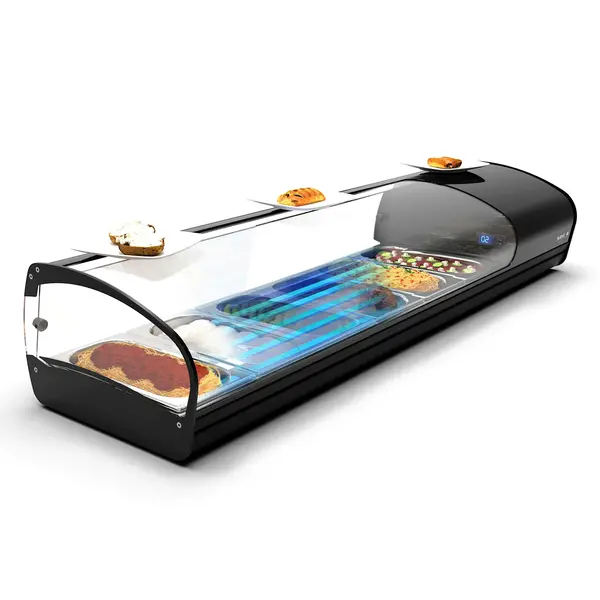Tapasvitrine | SHARK | Zwart | 8x 1/3 GN | +2°C/+6°C | Statisch | 1 Niveau | 1680x395x270(h)mm