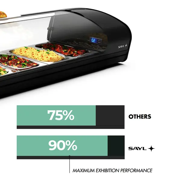Tapasvitrine | SHARK | Zwart | 8x 1/3 GN | +2°C/+6°C | Statisch | 1 Niveau | 1680x395x270(h)mm