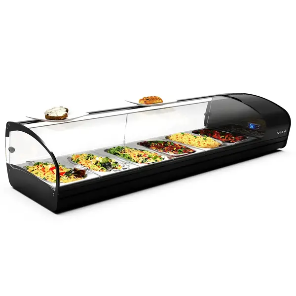 Tapasvitrine | SHARK | Zwart | 8x 1/3 GN | +2°C/+6°C | Statisch | 1 Niveau | 1680x395x270(h)mm