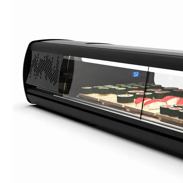 Sushivitrine | SHARK | Zwart | 8x 1/3 GN | +2°C/+6°C | Statisch | 1 Niveau | 1680x395x270(h)mm