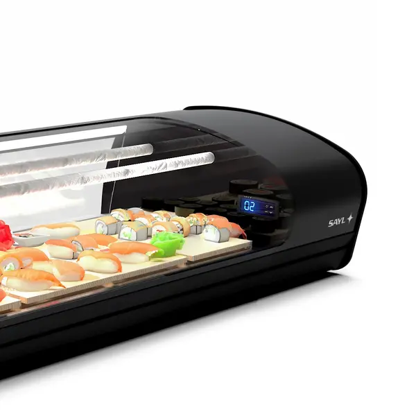 Sushivitrine | SHARK | Zwart | 8x 1/3 GN | +2°C/+6°C | Statisch | 1 Niveau | 1680x395x270(h)mm