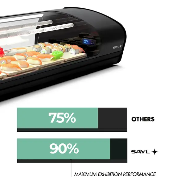 Sushivitrine | SHARK | Zwart | 8x 1/3 GN | +2°C/+6°C | Statisch | 1 Niveau | 1680x395x270(h)mm