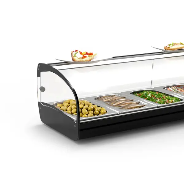 Tapasvitrine | SHARK | Zwart | 4x 1/3 GN | +2°C/+6°C | Statisch | 1 Niveau | Losse Koelunit (Inbouw) | 840x395x270(h)mm