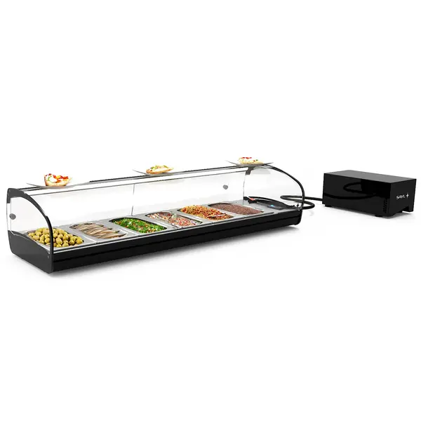 Tapasvitrine | SHARK | Zwart | 6x 1/3 GN | +2°C/+6°C | Statisch | 1 Niveau | Losse Koelunit (Inbouw) | 1190x395x270(h)mm
