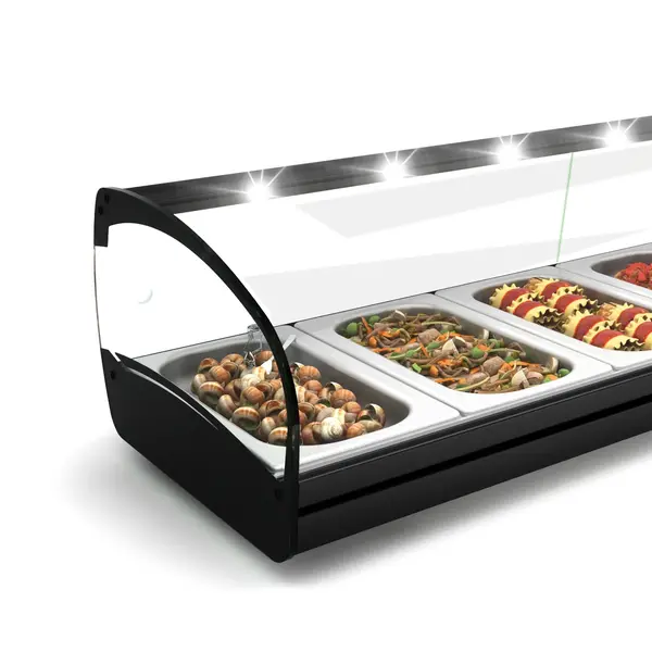 Verwarmde Tapasvitrine | SHARK | Zwart | 4x 1/3 GN | ≤80°C | Bain-Marie | 1 Niveau | 0.72kW (230V) | 840x395x270(h)mm
