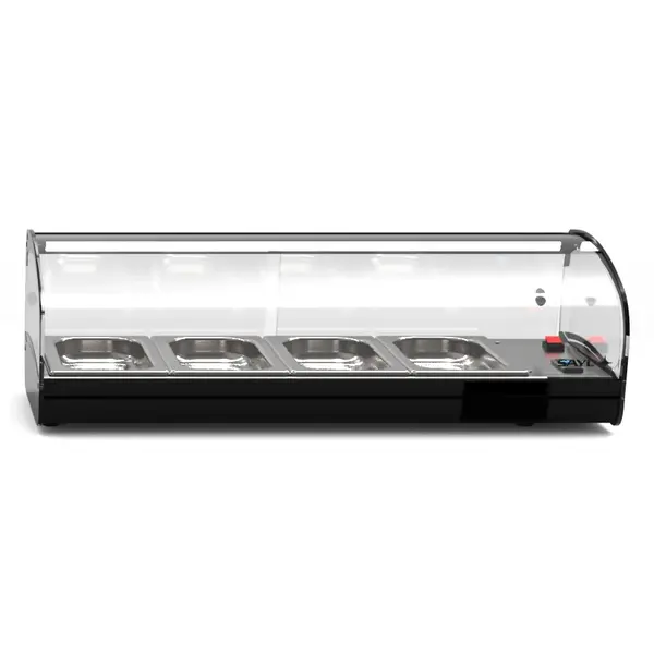 Verwarmde Tapasvitrine | SHARK | Zwart | 4x 1/3 GN | ≤80°C | Bain-Marie | 1 Niveau | 0.72kW (230V) | 840x395x270(h)mm