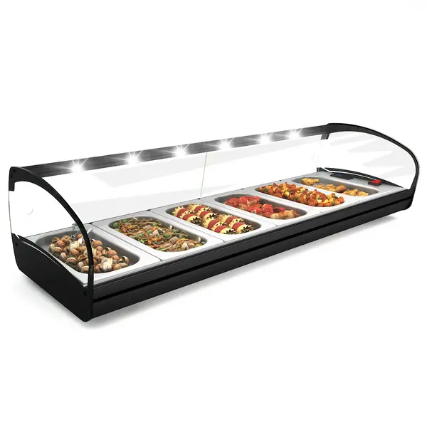 Verwarmde Tapasvitrine | SHARK | Zwart | 6x 1/3 GN | ≤80°C | Bain-Marie | 1 Niveau | 1.04kW (230V) | 1190x395x270(h)mm