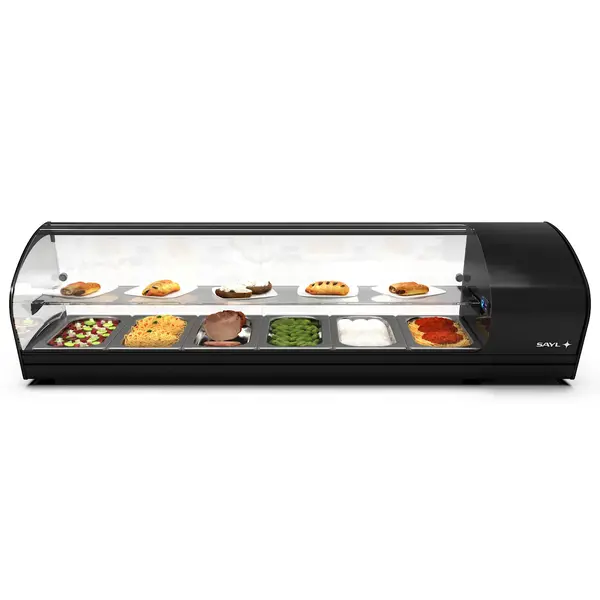 Tapasvitrine | SHARK | Zwart | 6x 1/3 GN | +2°C/+6°C | Statisch | 2 Niveaus | 1320x395x340(h)mm