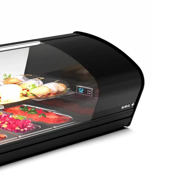 Tapasvitrine | SHARK | Zwart | 8x 1/3 GN | +2°C/+6°C | Statisch | 2 Niveaus | 1680x395x340(h)mm
