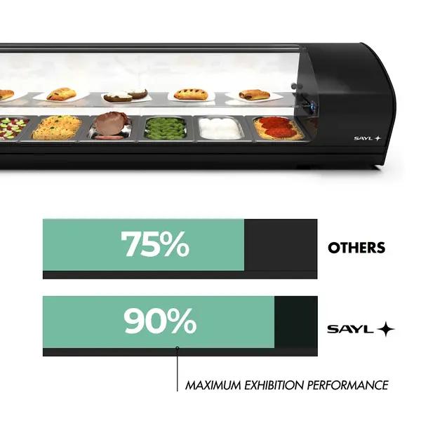 Tapasvitrine | SHARK | Zwart | 8x 1/3 GN | +2°C/+6°C | Statisch | 2 Niveaus | 1680x395x340(h)mm