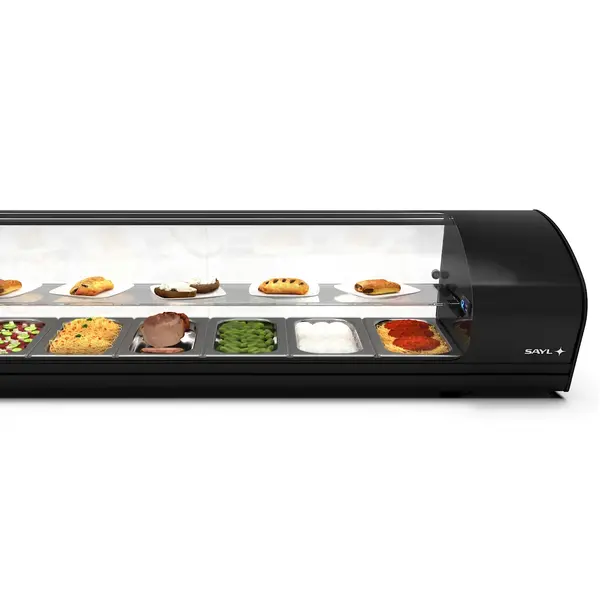 Tapasvitrine | SHARK | Zwart | 8x 1/3 GN | +2°C/+6°C | Statisch | 2 Niveaus | 1680x395x340(h)mm