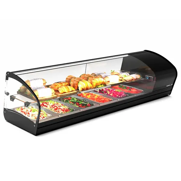 Tapasvitrine | SHARK | Zwart | 8x 1/3 GN | +2°C/+6°C | Statisch | 2 Niveaus | 1680x395x340(h)mm