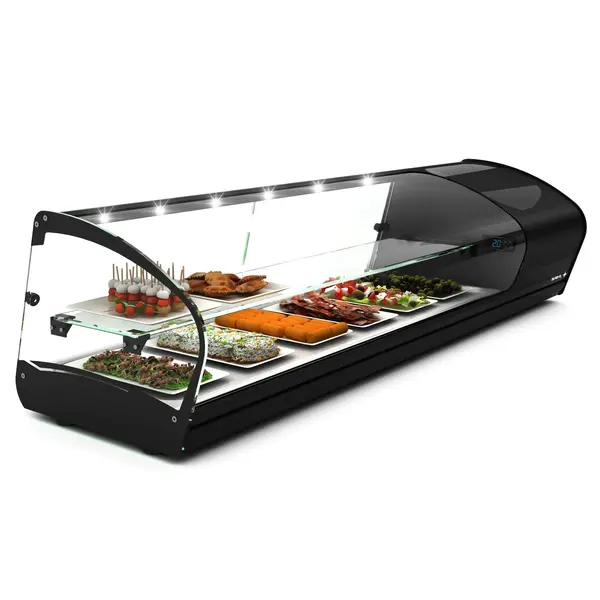 Tapasvitrine | SHARK | Zwart | +2°C/+6°C | Statisch | 2 Niveaus | 1680x395x340(h)mm
