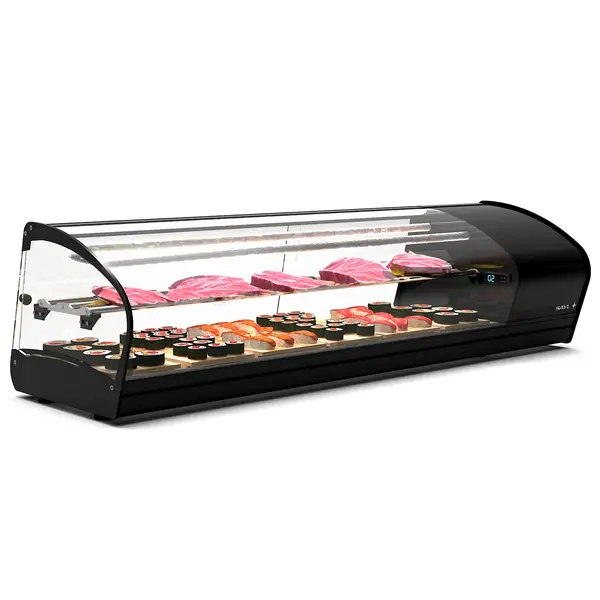 Sushivitrine | SHARK | Zwart | +2°C/+12°C | Statisch | 2 Niveaus | 1320x395x340(h)mm