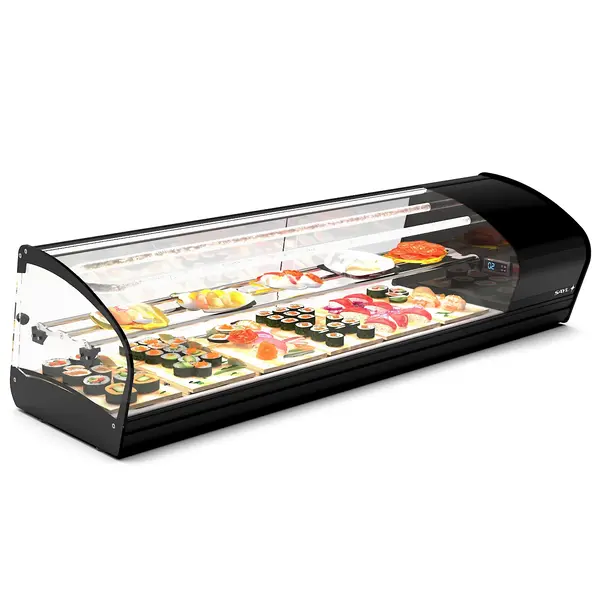 Sushivitrine | SHARK | Zwart | +2°C/+12°C | Statisch | 2 Niveaus | 1320x395x340(h)mm