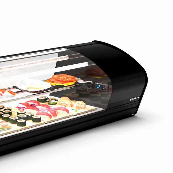 Sushivitrine | SHARK | Zwart | 8x 1/3 GN | +2°C/+12°C | Statisch | 2 Niveaus | 1680x395x340(h)mm