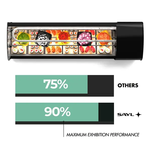 Sushivitrine | SHARK | Zwart | 8x 1/3 GN | +2°C/+12°C | Statisch | 2 Niveaus | 1680x395x340(h)mm