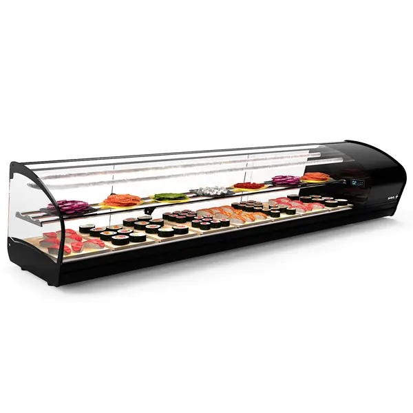 Sushivitrine | SHARK | Zwart | 8x 1/3 GN | +2°C/+12°C | Statisch | 2 Niveaus | 1680x395x340(h)mm